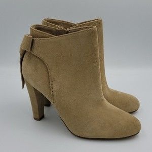 Aldo Bow Accent Beige Suede Leather Heel Booties Sz 6
